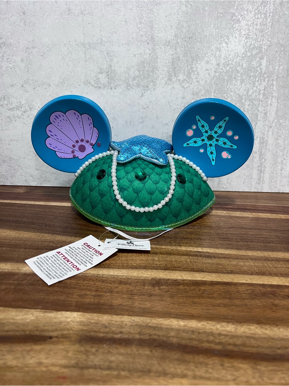 Disney Green Little Mermaid Ear Headband with Blue Seashell Ears